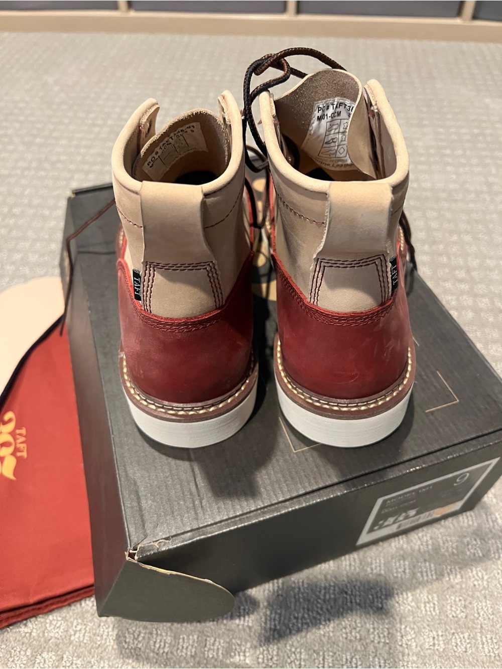 Taft Cherry/Cream Men's Boots - Two-Tone Lace-Up - Picture 4 of 5